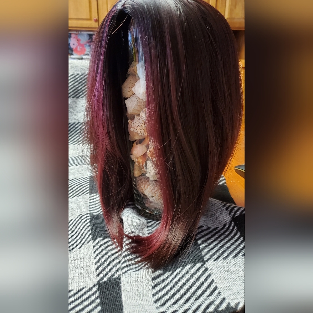 OMBRE Wine Red with Black roots 14" bob synthetic wig LC2054-1